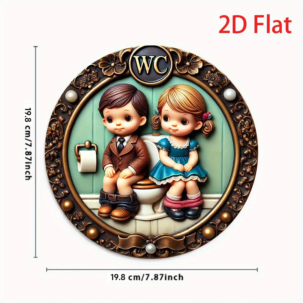 2D Flat - 1pc 2D Flat Printed Metal Sign, Measuring 20X20Cm, Featuring 2D Flat Metal Wall Art Design, Depicting a Cute Boy And G