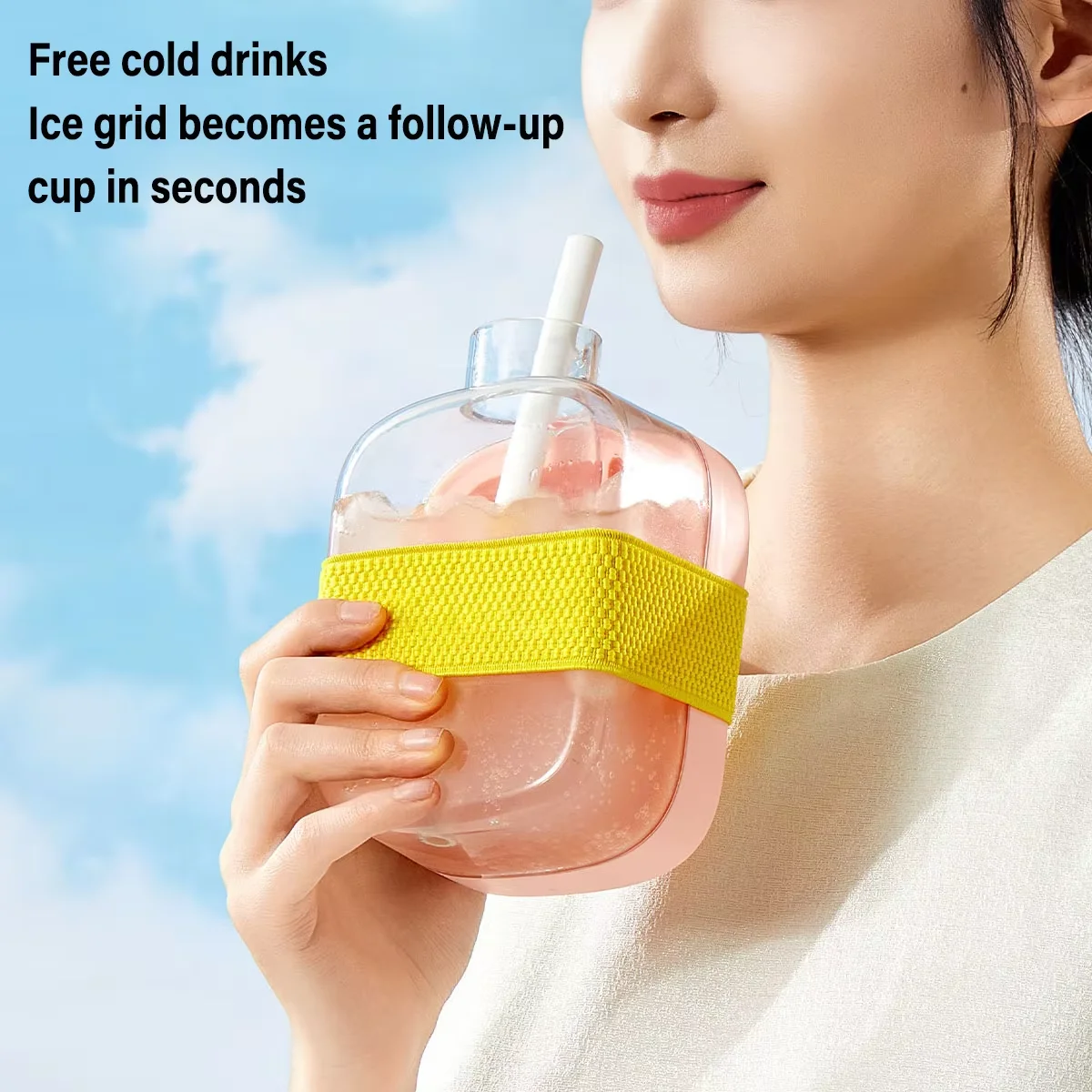 12 Grids Pressing Ice Cube Tray Block Mold 500ML Water Bottle With Straw Ice Making Mold Kitchen Tool Household Sealed Ice Maker