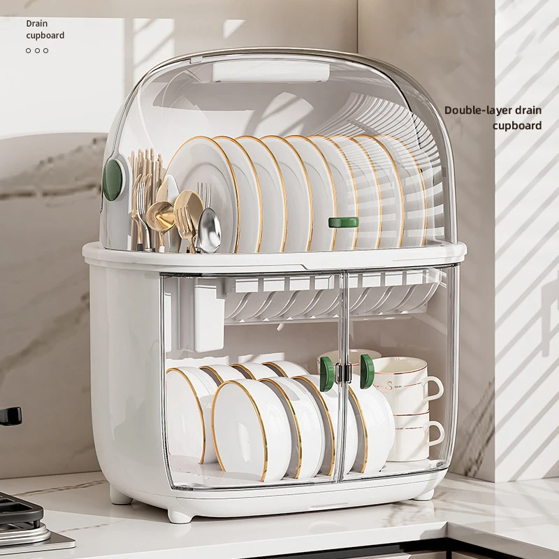 

Luxury Dish Drying Rack Double-layer Drainer Rack Cupboard Tableware Bowl Organizer Kitchen Utensils Dish Cupboard Storage