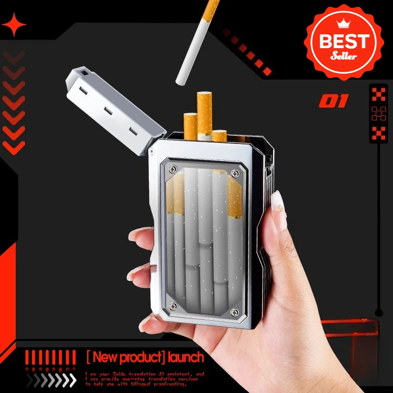 

Новый металлический прозрачный видимый портсигар Mecha с перезаряжаемой зажигалкой, 20 шт., прикуриватель, мужской подарок