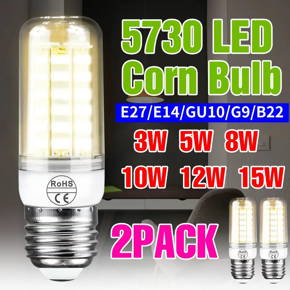 2 Pack 20W LED Corn Lamp E27 Ceiling Light Bulb E14 Spotlight GU10 Chandeliers B22 Bedroom Living Room Office Lighting G9 AC220V