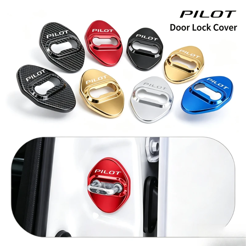 4PCS Car Door Lock Covers Stainless Steel Buckle Stickers for Honda PILOT Badge Anti-rust Protection Case Decals Accessories