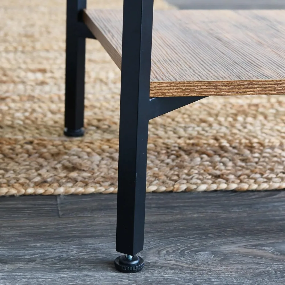 Crown TV Stand with Rectangular Storage Compartment Rustic Hickory Wood Grain and Black Metal