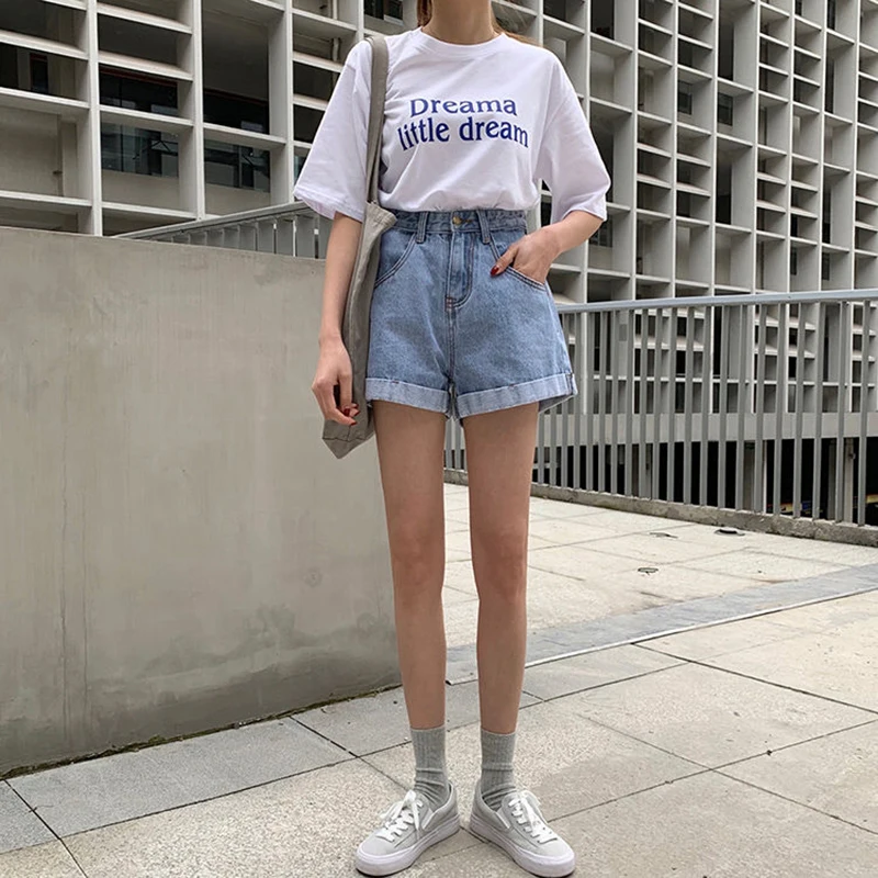 Dimagrante Vita alta Denim orts Donna Bla Allentato Estate A-Line Pantaloni caldi alla moda Abbigliamento outdoor Autunno Inverno Coreano Sle