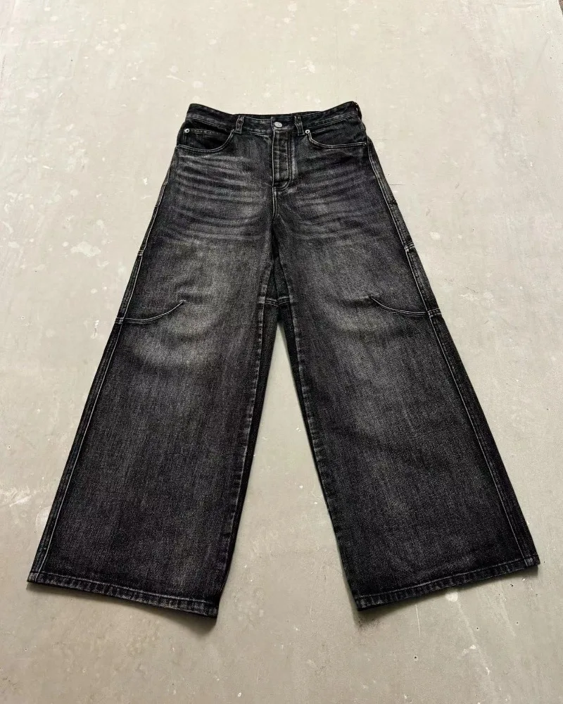 Jeans Baggy de cintura alta masculino, tendência punk, calça casual, perna reta, perna larga, bolso bordado, Hip Hop, rua alta, Y2k