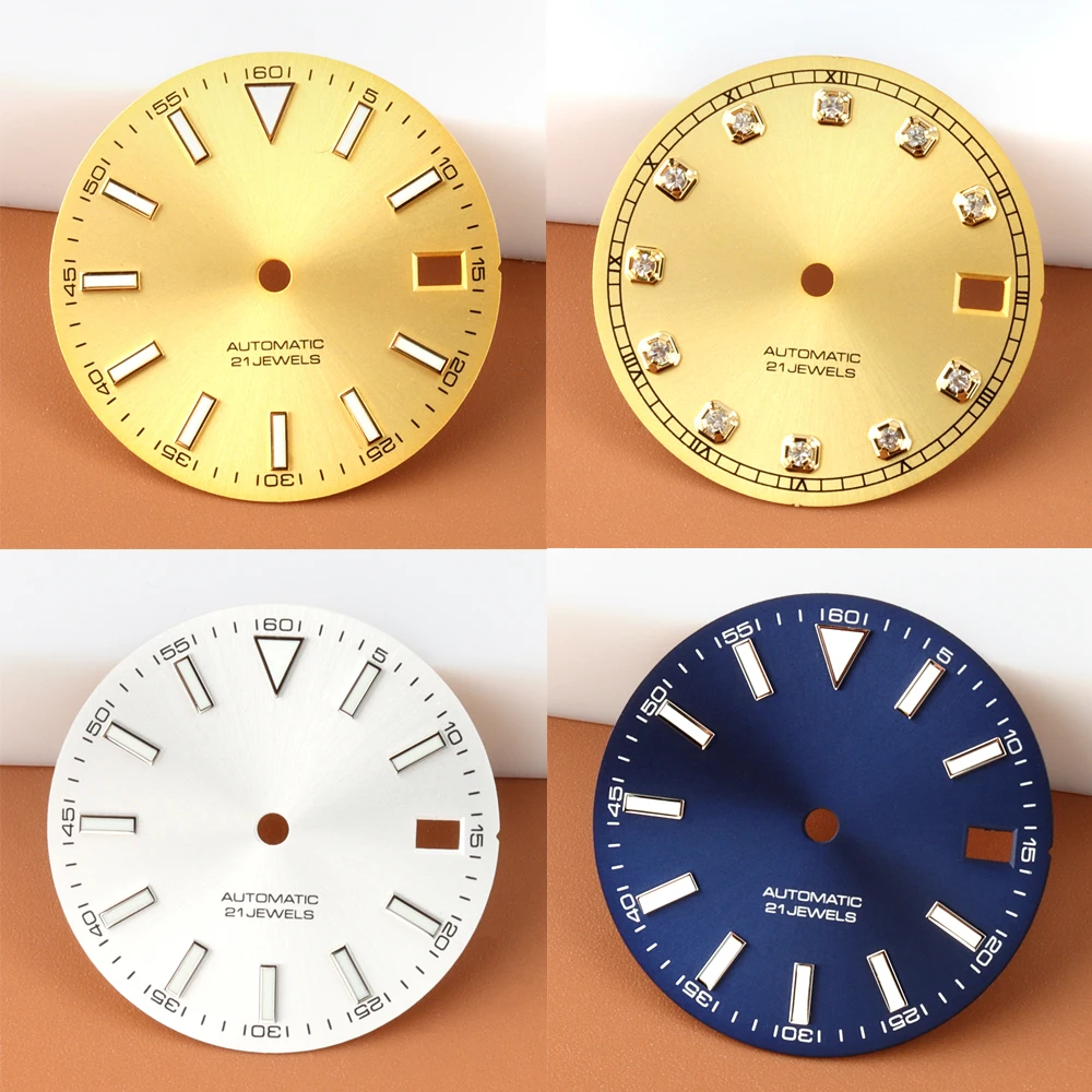 

28.5mm Gold/white/dark blue NH35 Dial Watch Parts Fit NH35 NH36 Fit 3‘ Clock Automatic Movement Stainless Steel Watch Face
