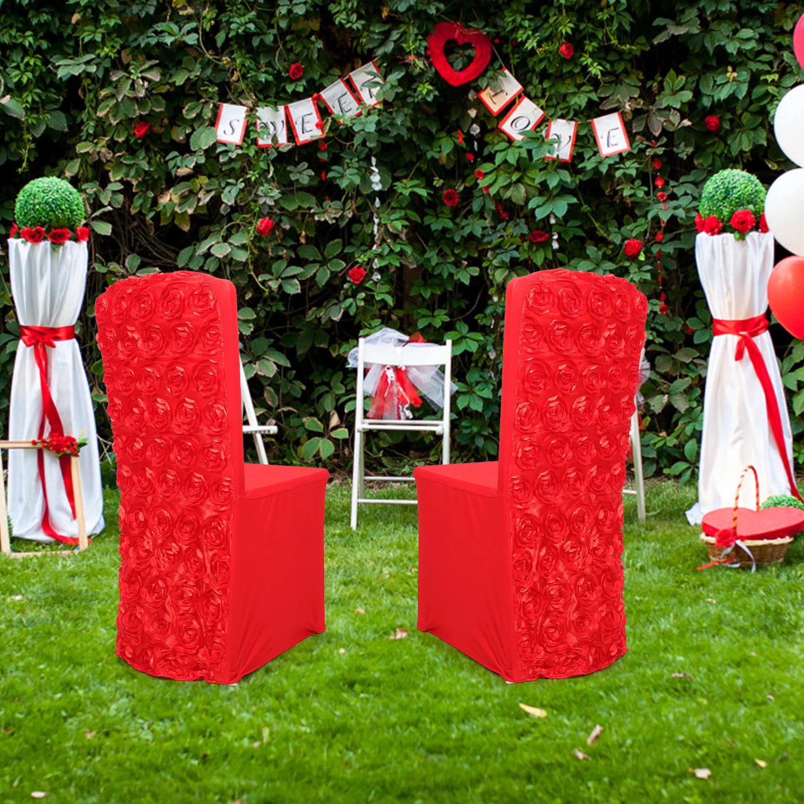 

Stretch Chair Cover for Wedding Party Dining Banquet Decorative Use Washable Reusable Polyester Fabric Elegant Rose Design Event