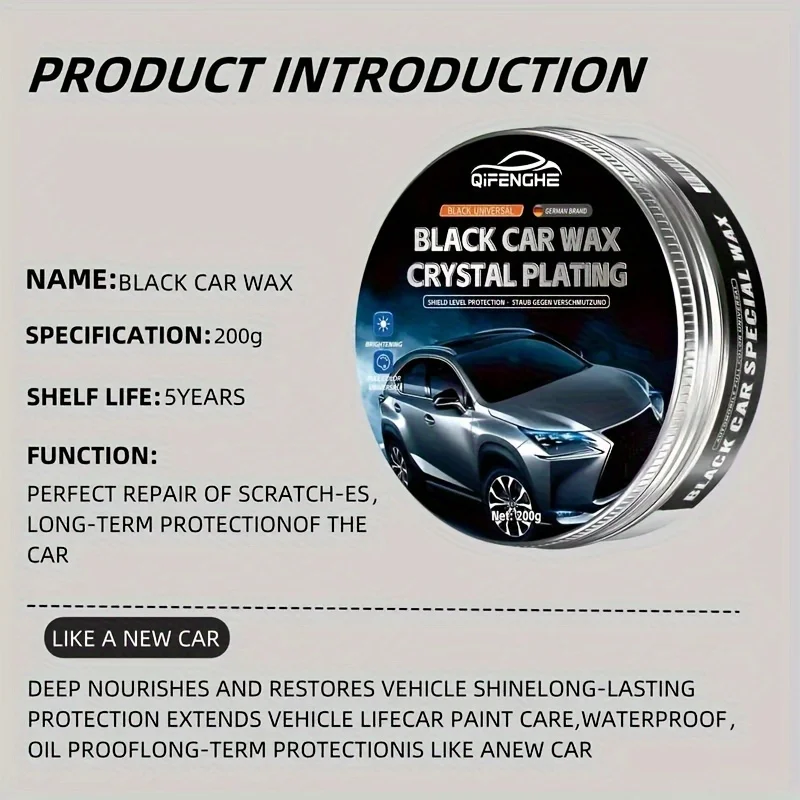 Advanced black car wax - Universal scratch repair, paint protection, and polishing coating - with sponge for easy maintenance