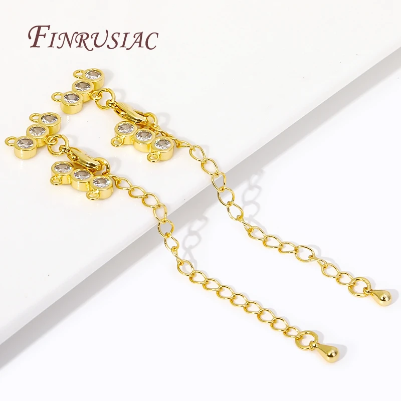 DIY Beading Jewelry Making Supplies Rhodium/Gold Plated Brass Zircon Lobster Clasps With Extension Chain With Two-Strand End Bar