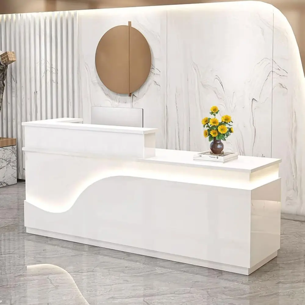 

63-inch White Counter Desk with Cabinet and Cable Management for Retail and Office Use