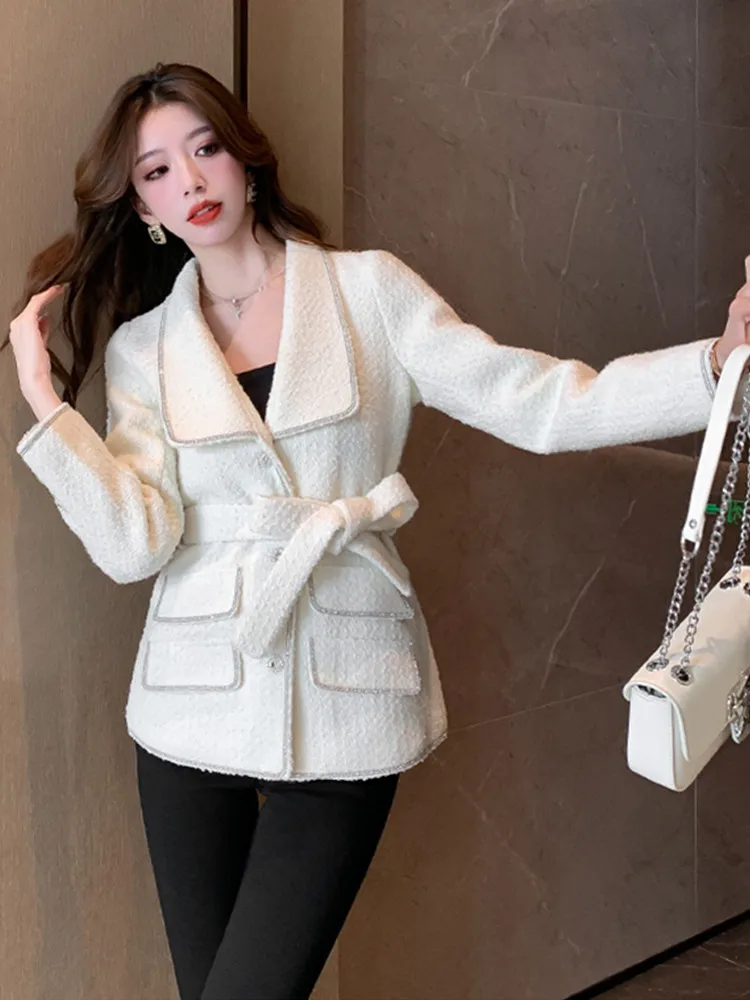 SMTHMA جودة عالية عطر صغير الماس مزاجه سترة صوفية معطف للنساء الدانتيل يصل الأبيض مع معطف القطن رقيقة #3