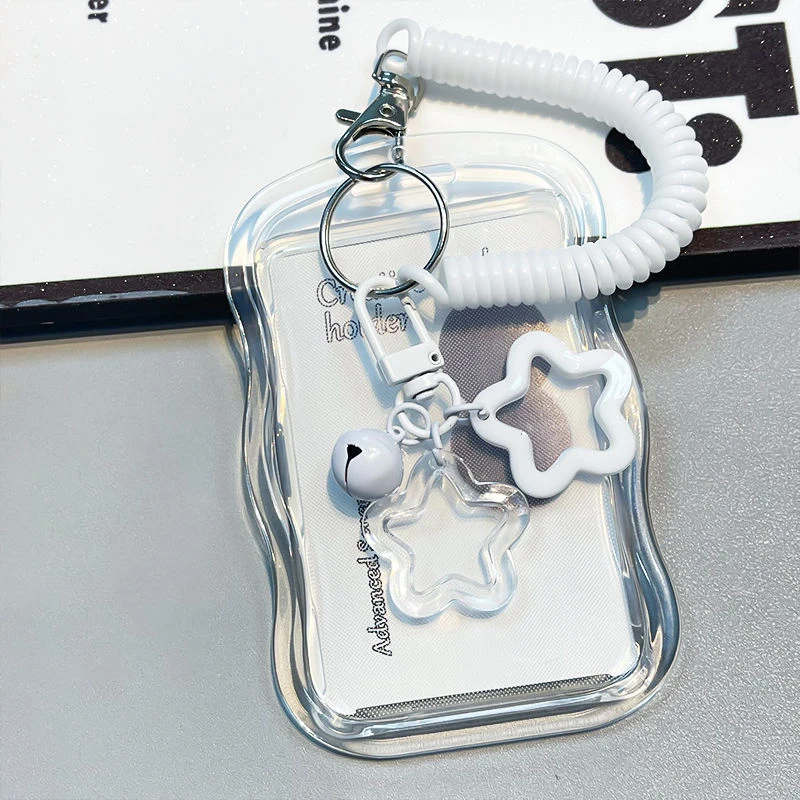 Soft Silicone Kpop Photocard Holder With Star Keychain Sliding Cover Transparent Card Holder Spring Rope Wallets & Holders