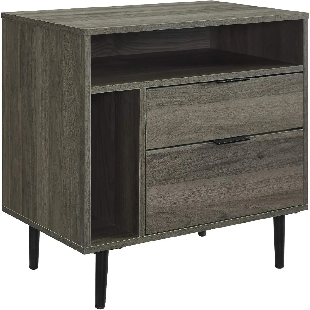 Modern Wood Nightstand Side Table Bedroom Storage Drawer and Shelf Bedside End Table, 25 Inch, Slate Grey