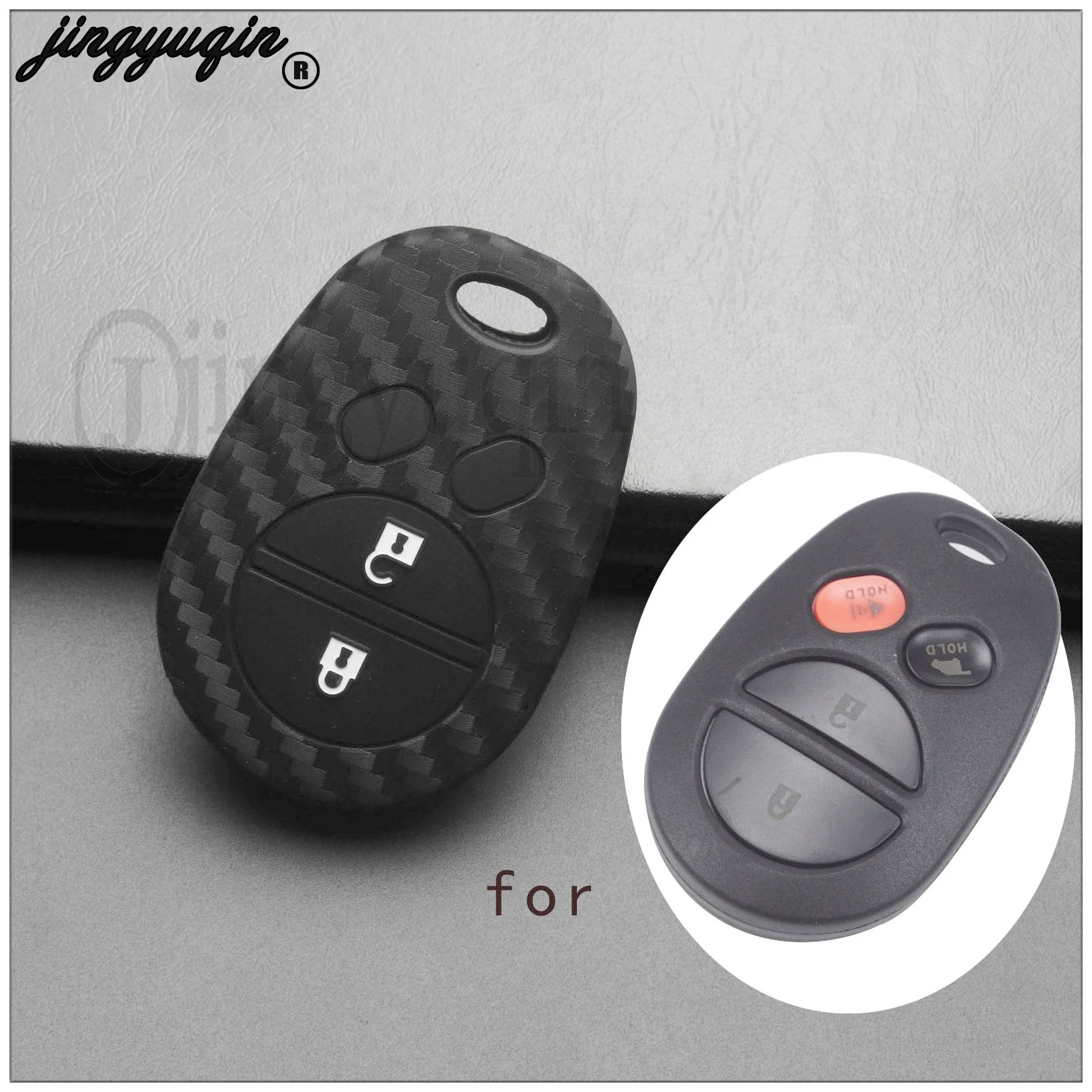 jingyuqin Carbon Fiber Silicone Car Key Case Fob Cover For Toyota Sienna Tundra Sequoia Holder protected Cover Keychain