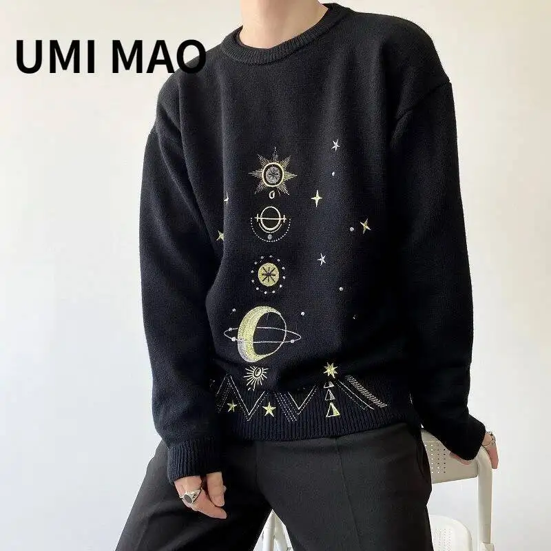 

UMI MAO Yamamoto темный ветер зимний утолщенный вышитый круглый вырез индивидуальный холодный ветер тренд ретро пуловер свитер для мужчин и женщин