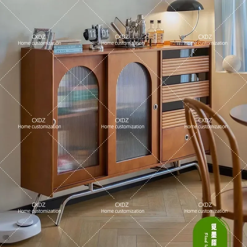 Solid Wood Retro Dining Side Cabinet Multi-functional Entrance Storage Cabinet Cherry Wood Color Tea Cabinet Creative Display