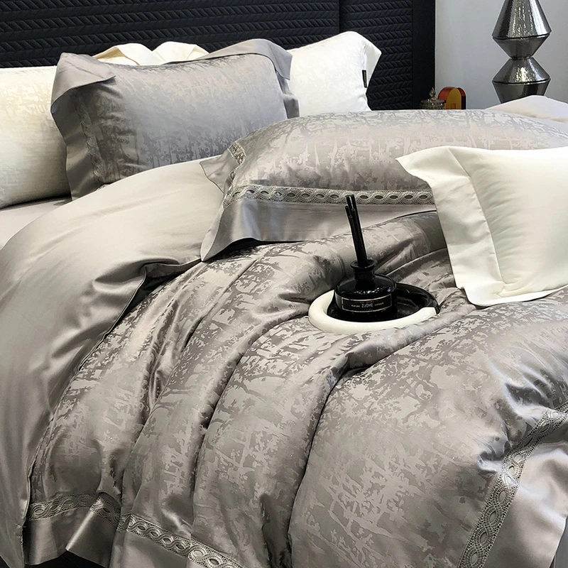 4Pcs Luxury Jacquard Bedding Set 35% Cotton + 65% Lyocell Natural Skin-friendly Breathable Duvet Covers Bed Sheet Pillowcases