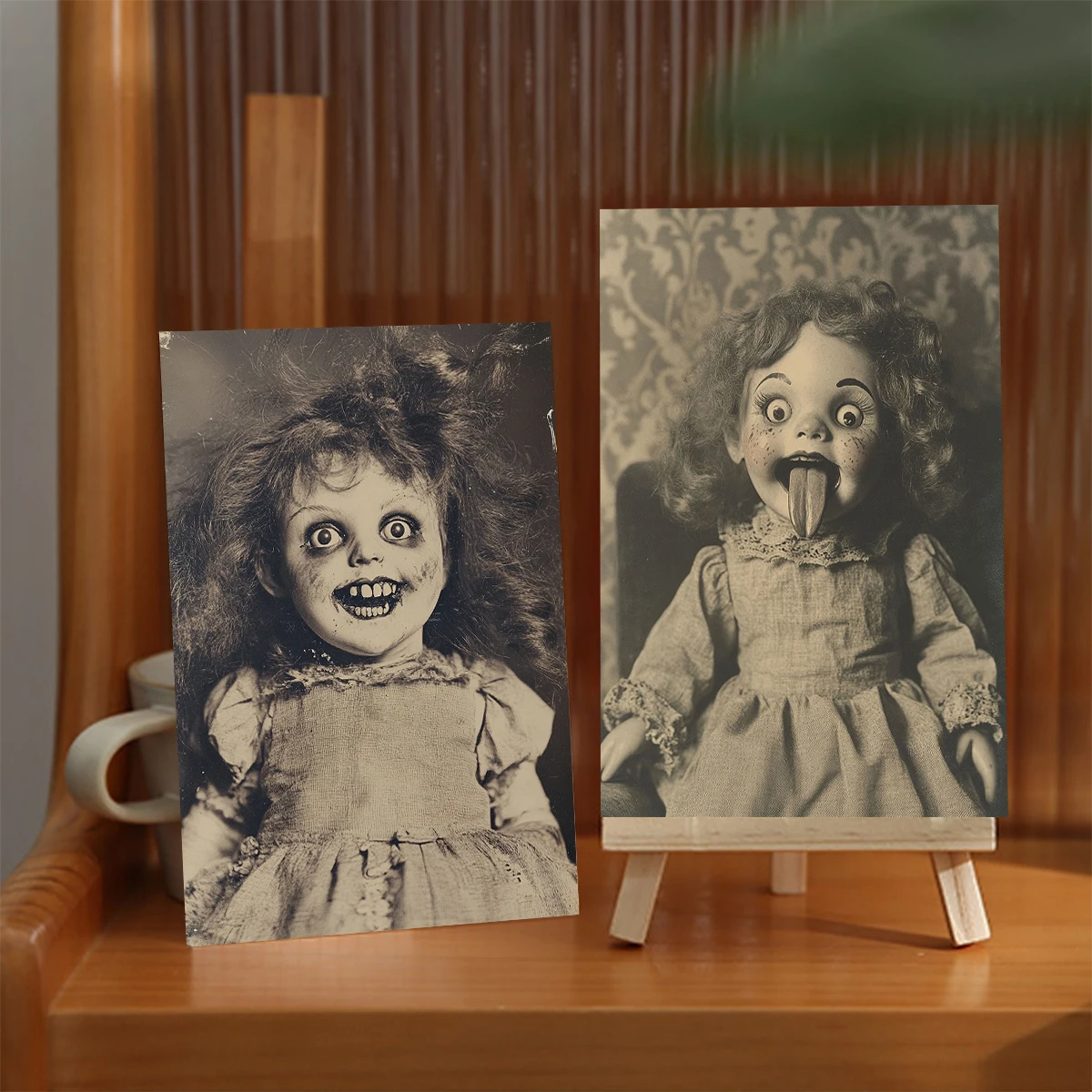 20 Stück Vintage-Postkarten im Gruselpuppen-Design, Halloween-Deko-Karten mit gruseligen Horrorpuppen, Wandkunst-Dekoration für Zuhause, Zimmer, Bar, Party – Detail 3