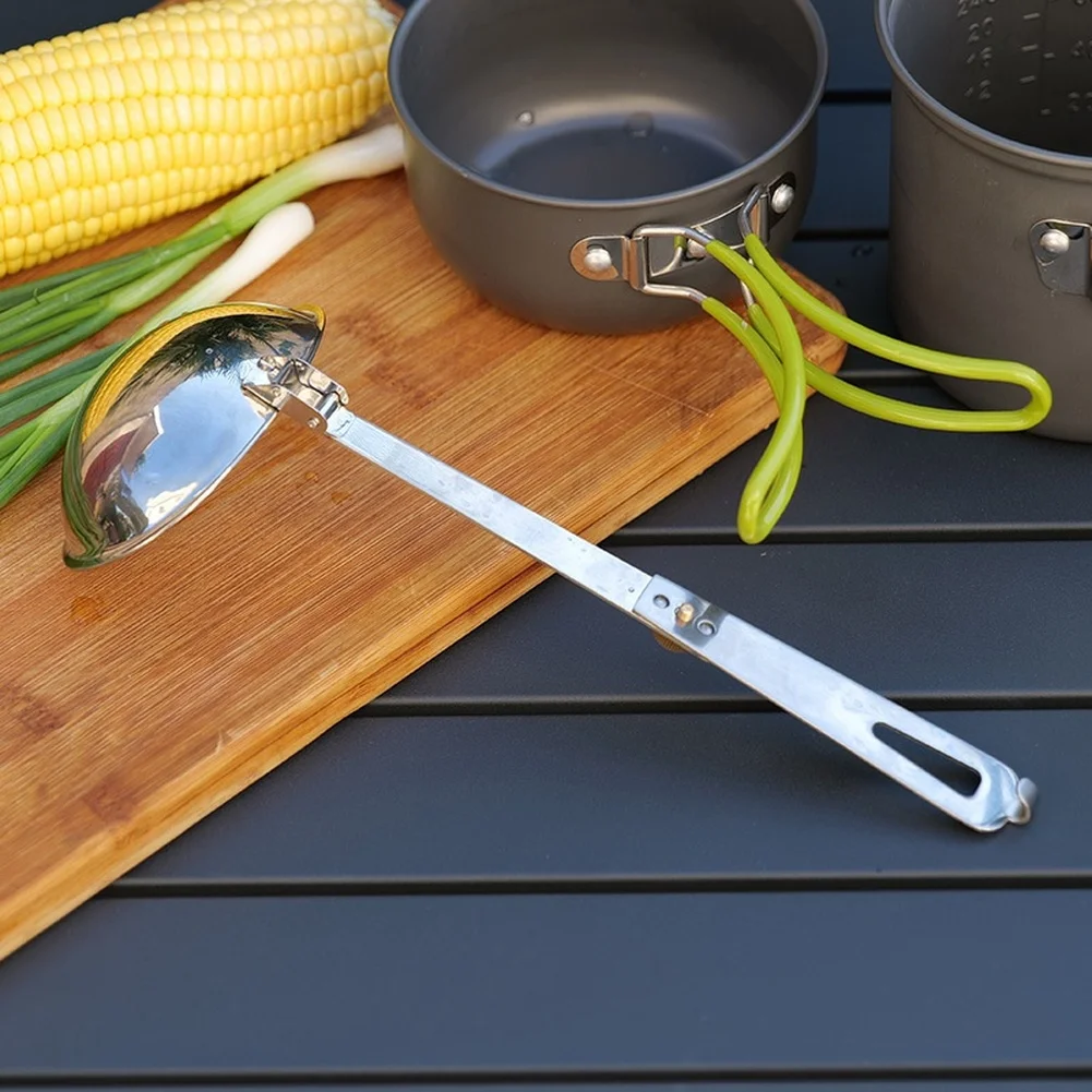

Portable Folding Ladle Stainless Steel Long Handle Soup Spoon For Camping & Picnic Outdoor Kitchen Cookware Accessories