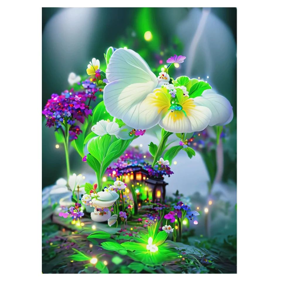 Diamond Painting New Collection Green Purple Flower Full Diamond Mosaic 5D DIY Dream Scenery Embroidery Kit Rhinestone Wall Art