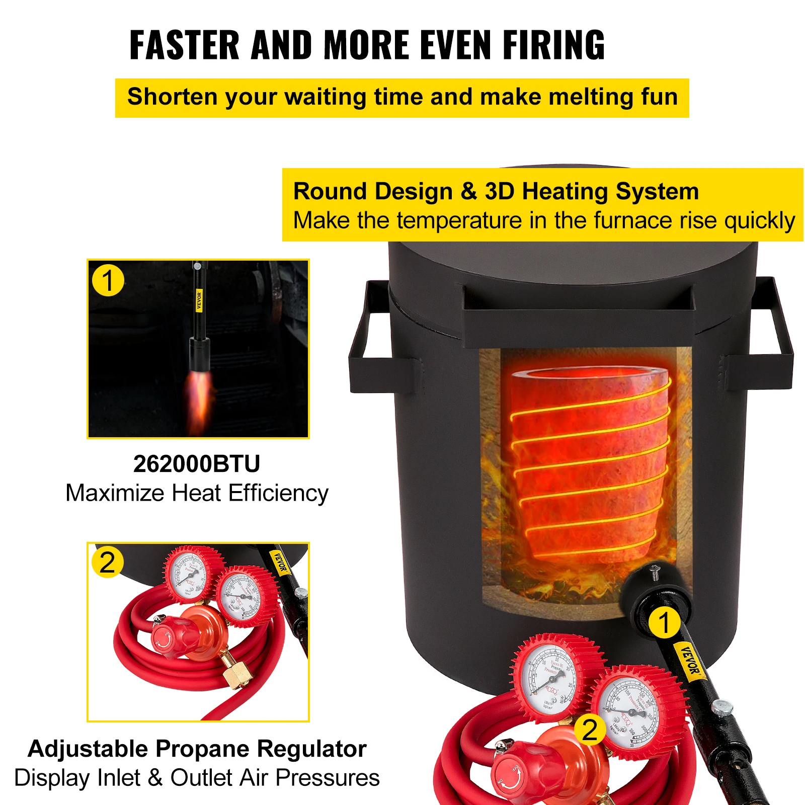 VEVOR Propane Melting Furnace 2/4/5/6/10 KG Metal Foundry Furnace Kit w/ Graphite Crucible & Tongs Casting Smelting Devil Forge