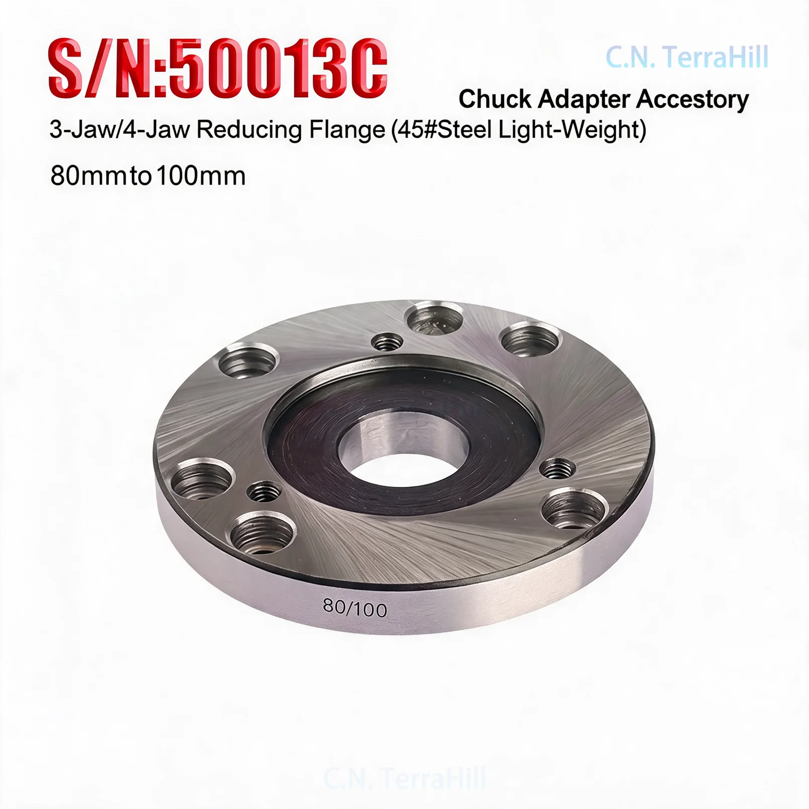 SIEG 3-Jaw 4-Jaw Dual-Purpose Reducing Flange 80mm to 100mm Lathe Chuck Adapter S/N: 50013C
