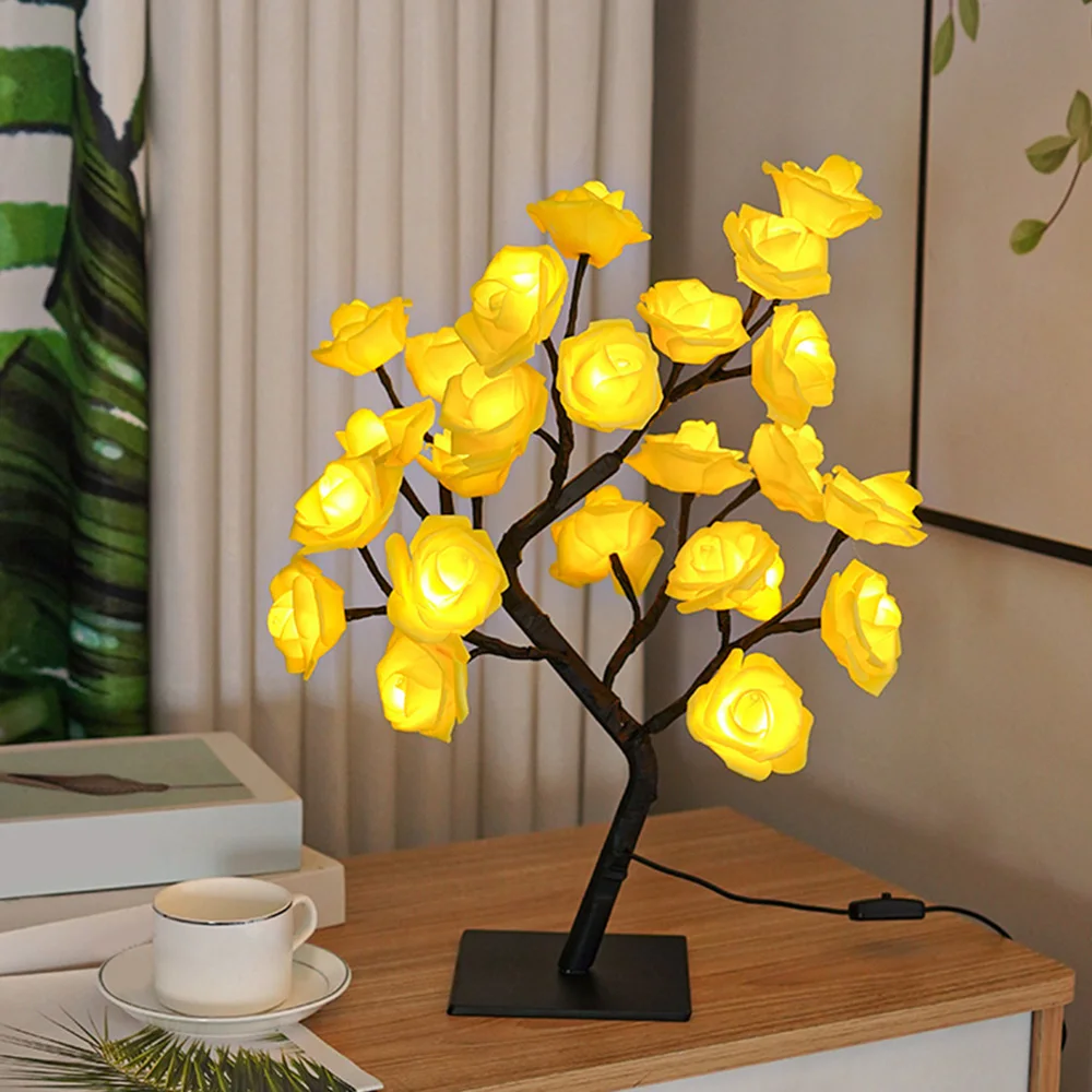 LED 장미 꽃 나무 조명, USB 테이블 램프, 인공 장미 분재 야간 조명, 침실 분위기 램프, 크리스마스 발렌타인 데이 선물