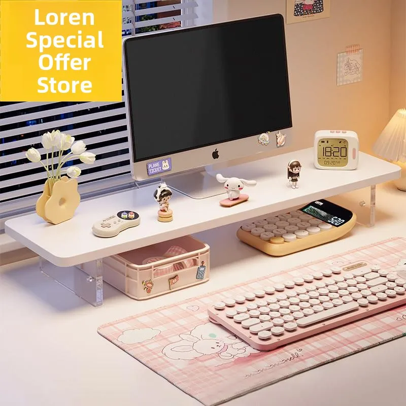 Desktop Computer Riser Office Workstation Monitor Stand Computer Desk Organizer Acrylic Shelf Modern Minimalist Design