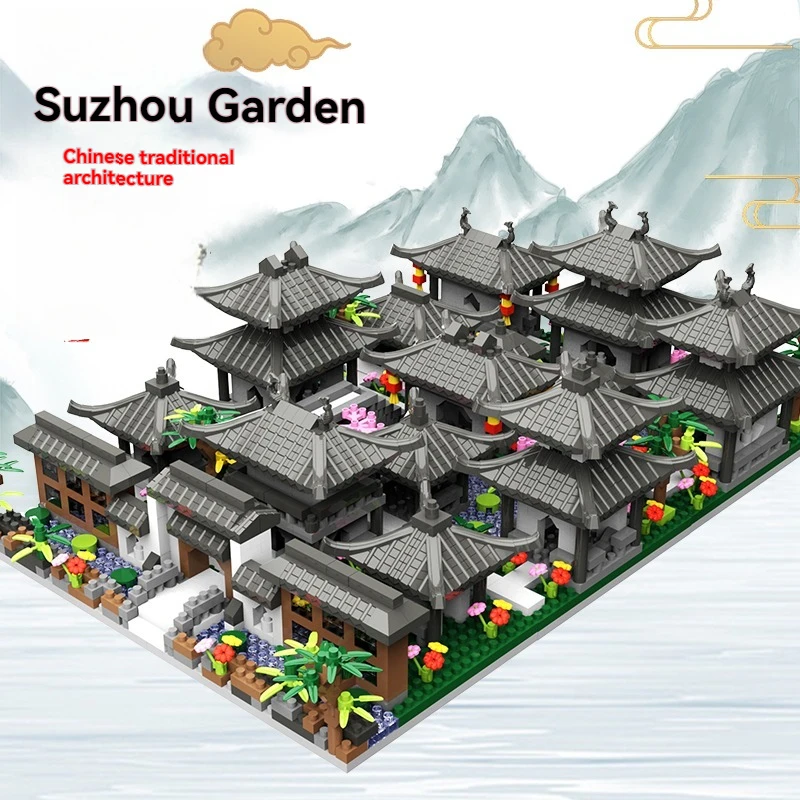 NEW Suzhou Garden Micro Building Blocks Traditional Ancient Architecture DIY Desktop Decoration Model Christmas Birthday Gifts