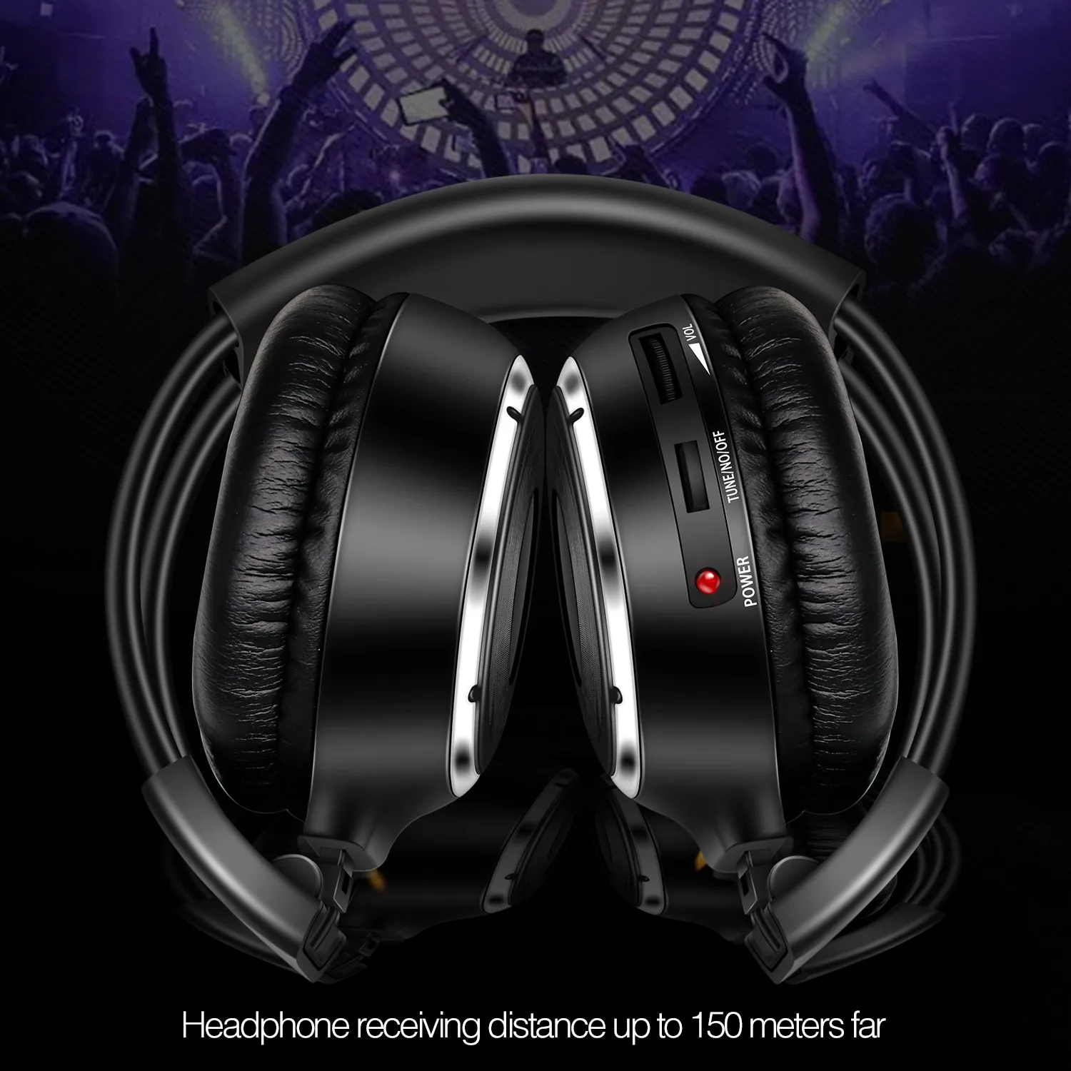 RF Silent Disco Foldable Wireless Headphone Bundle  500m Distance for Party Meeting DJ Film --10 Pcs with 1 Transmitter