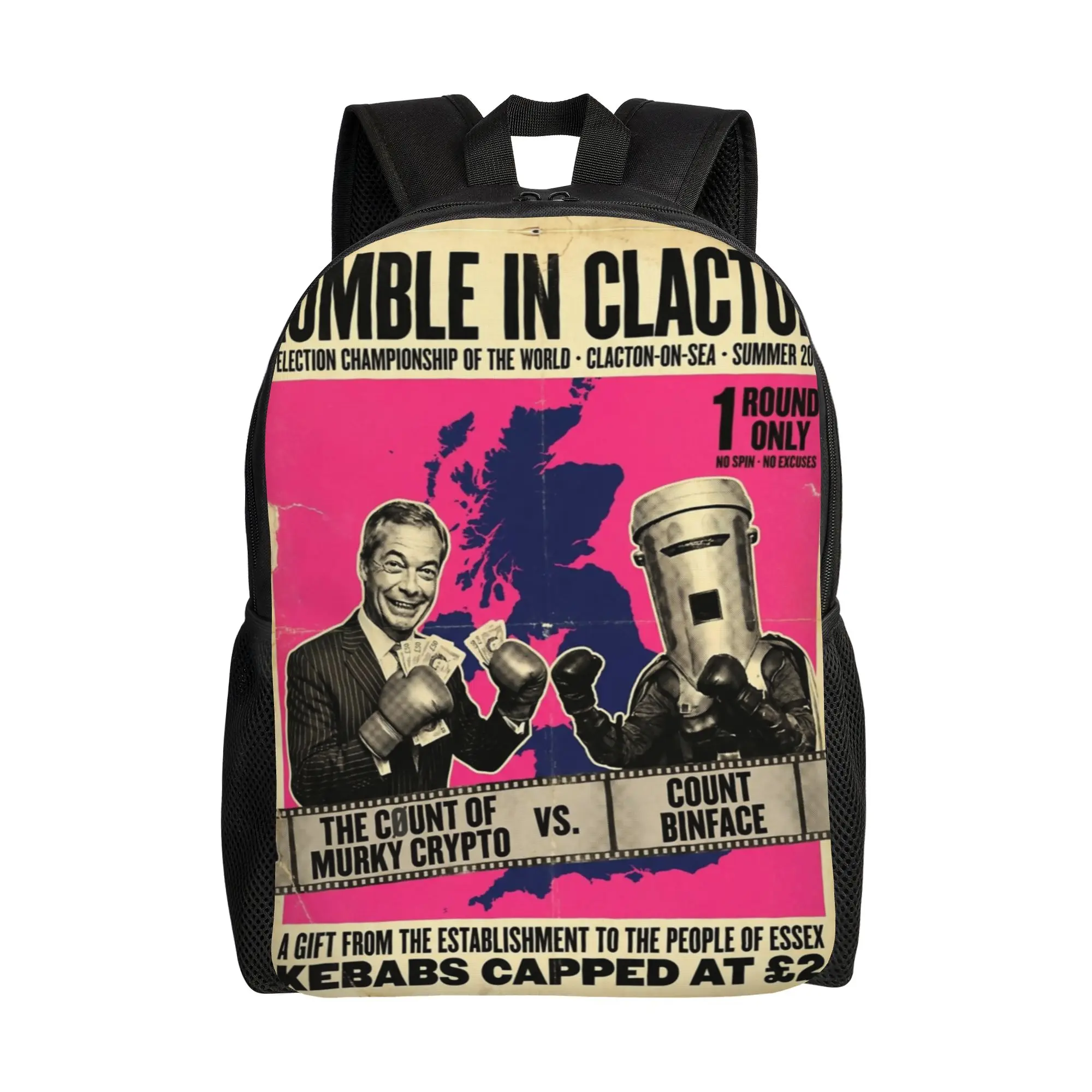 Count Binface vs Farage Rumble By-Election 2026 Backpack Outdoor High School  Daypack for Men Women Laptop Computer Canvas Bags