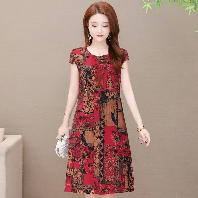 

Plus Size 6XL Summer Vintage Dress Women Slim O-Neck Short Sleeve Women Dress Elegant Casual Print Plaid Dresses Vestidos