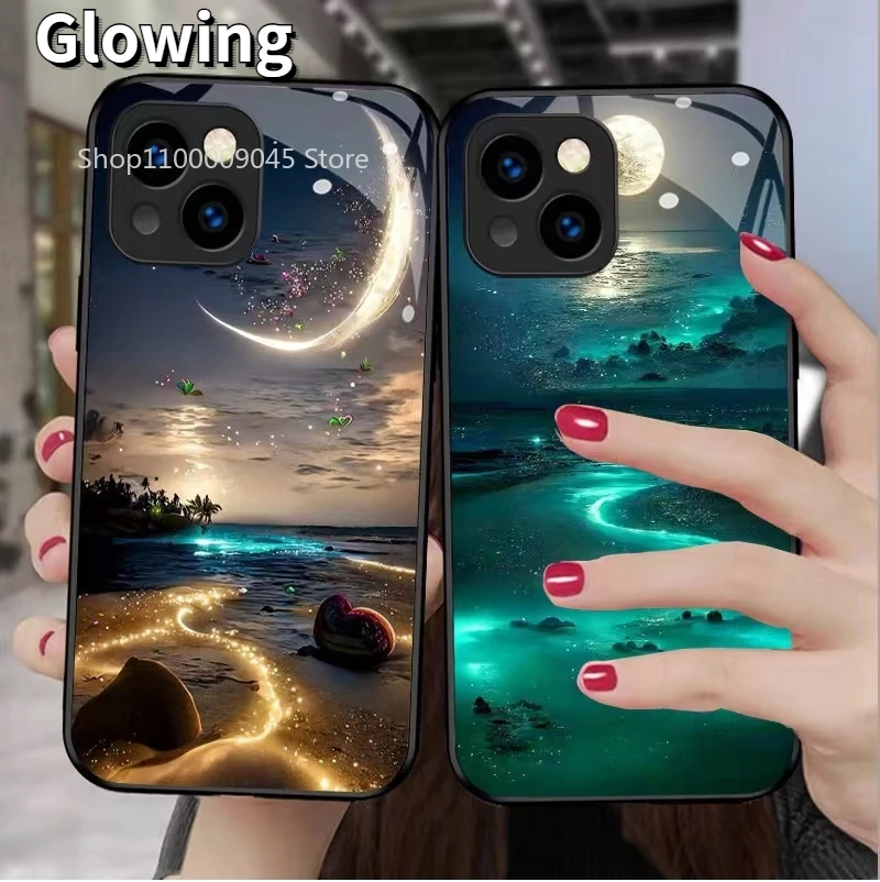 

LOVE Beach Calling LED Flash up Lighting Phone Case For iPhone 15 14 13 12 11 Pro Max X XR XS 7 8 plus mini SE2020 Cover Coque