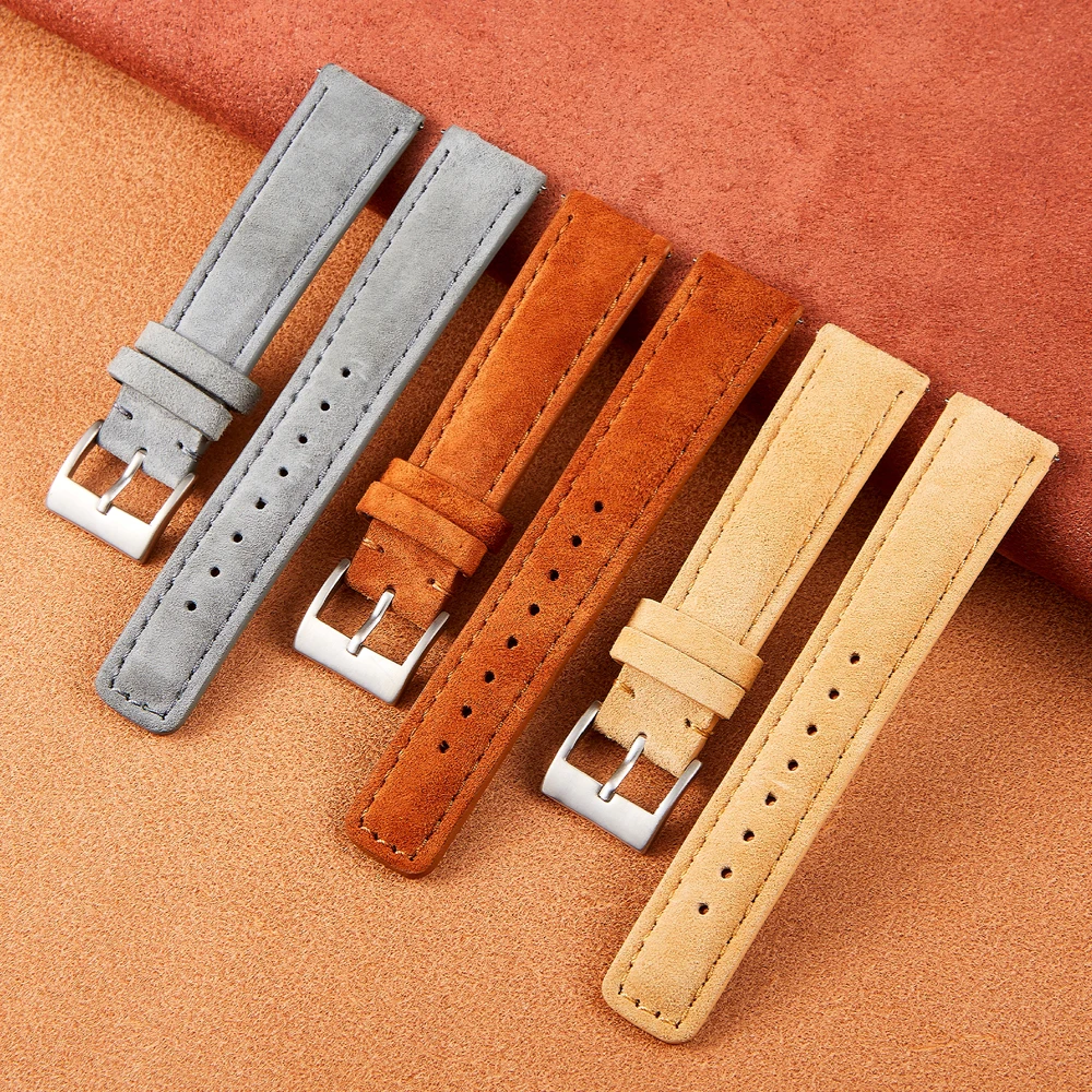 Suede Watch Strap 18mm 20mm 22mm Brown Grey Black Genuine Leather Watchband Quick Release Soft Wristband Accessories for Men