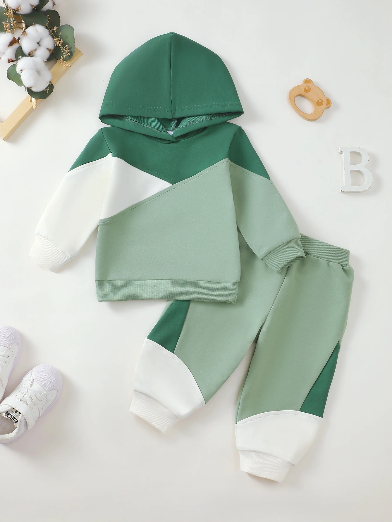 Kleinkind Jungen Frühling Herbst Hoodie Hosen Set Farbblock Langarm Baumwolle Anzug für Kinder Kleinkind Kleidung – Detail 1