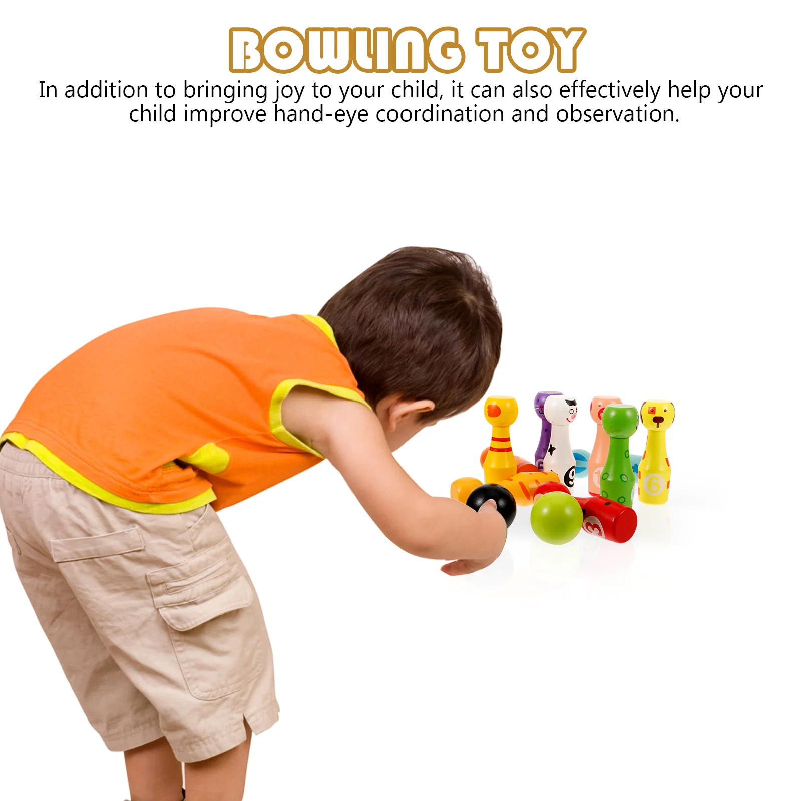 

1 Wooden Kit Cartoon Animal Design For Kids Smooth Safe Children'S Set Educational Gift Ball Wooden Bowling Set Kids Bowling