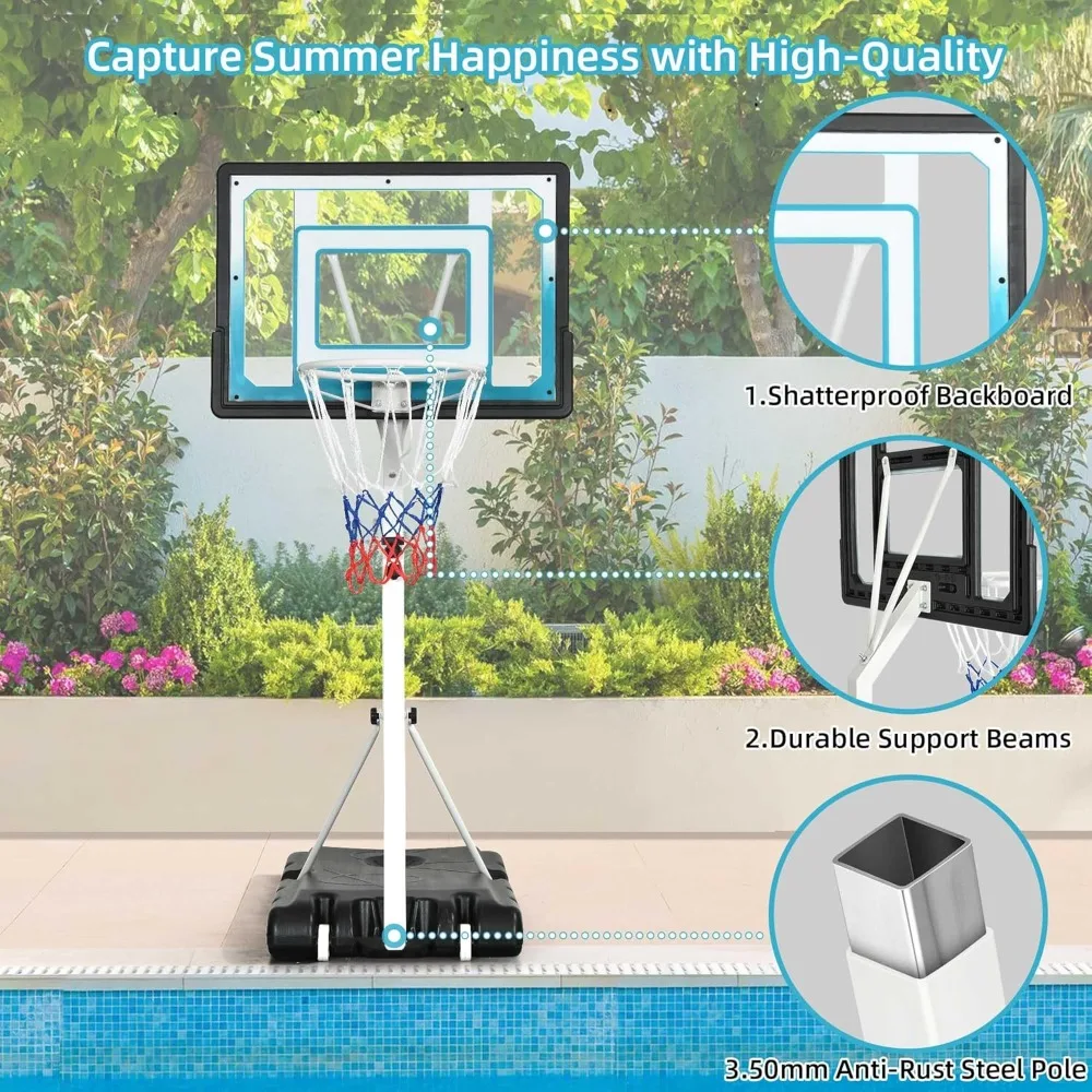 طوق كرة السلة المحمول لحمام السباحة، هدف خارجي بارتفاع قابل للتعديل لألعاب حمام السباحة الممتعة العائلية #6