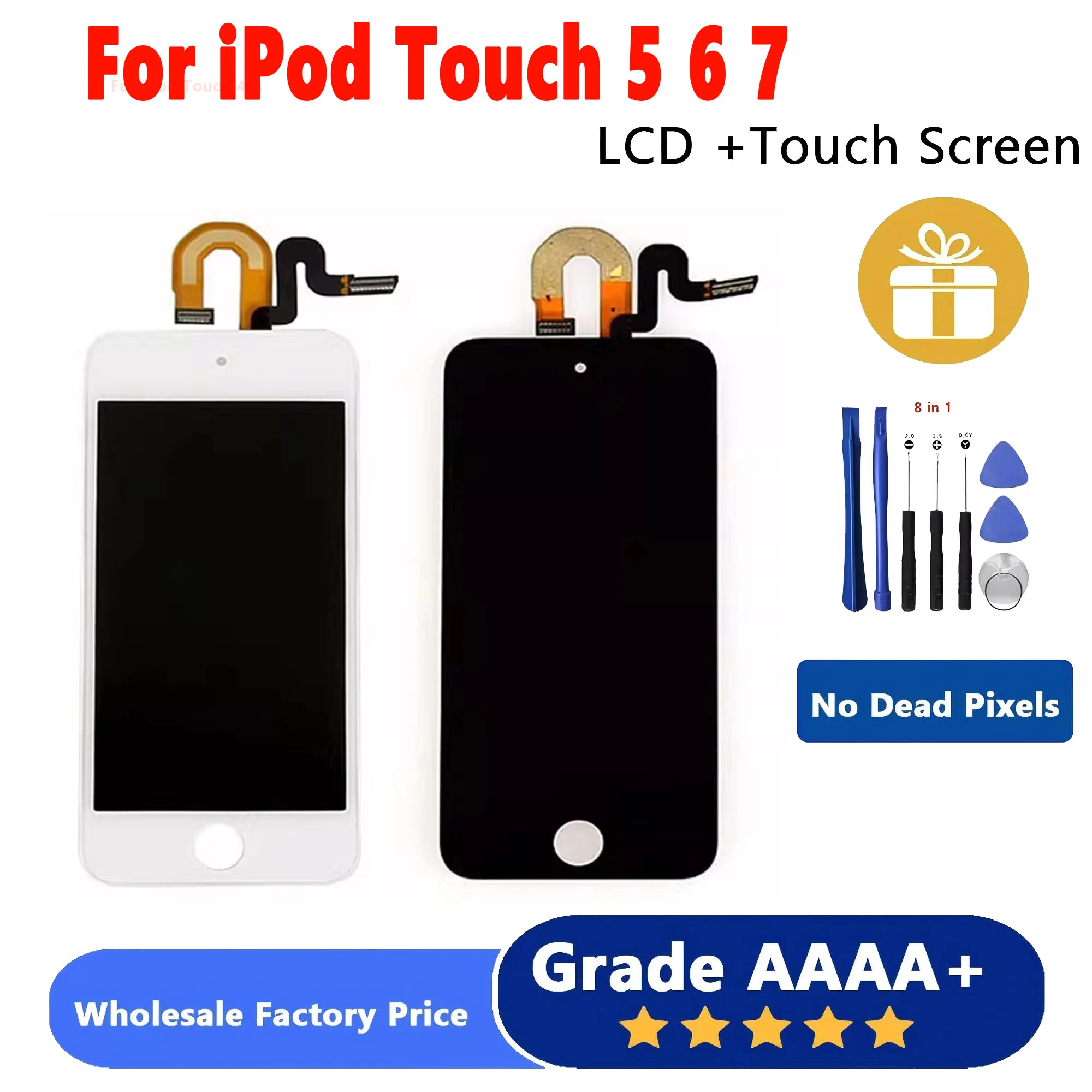 100% Tested High Quality LCD For iPod Touch 5 6 7 LCD Touch Screen Digitizer Assembly For iPod Touch 5 6 Screen No Dead Pixels