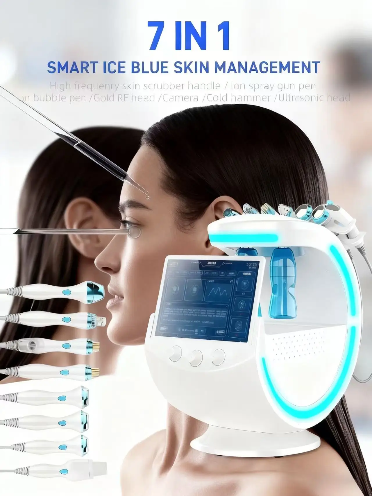 

Intelligent 7-in-1 ice blue facial skin analysis ultrasonic skin rejuvenation and grinding high-pressure oxygen facial care
