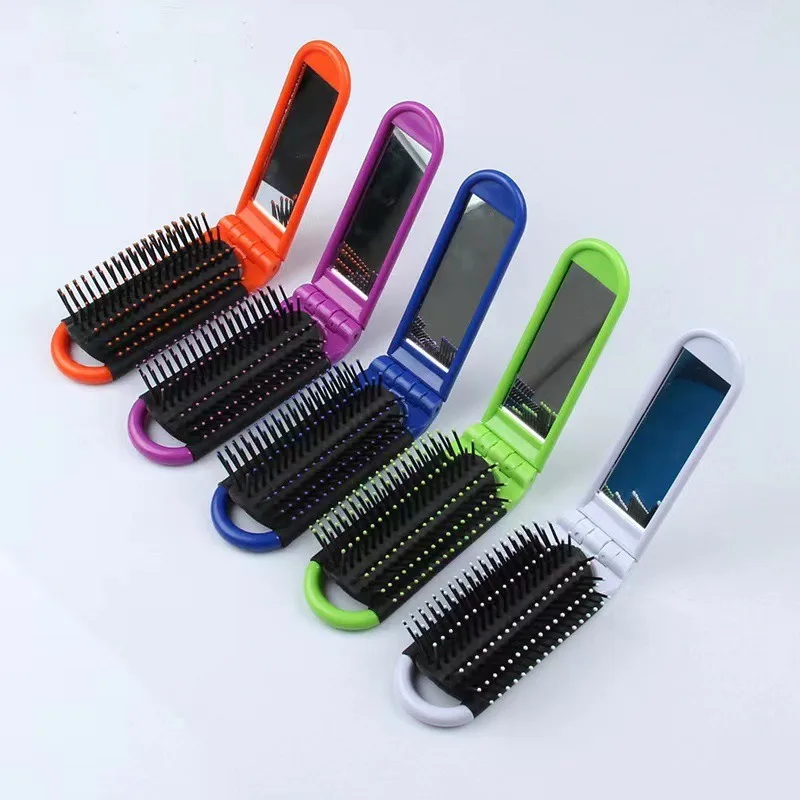 Anti Static Hair Comb Travel Foldable Hair Brush with Mirror Portable Detangling Hair Brush Scalp Massage Brushes Styling Tools