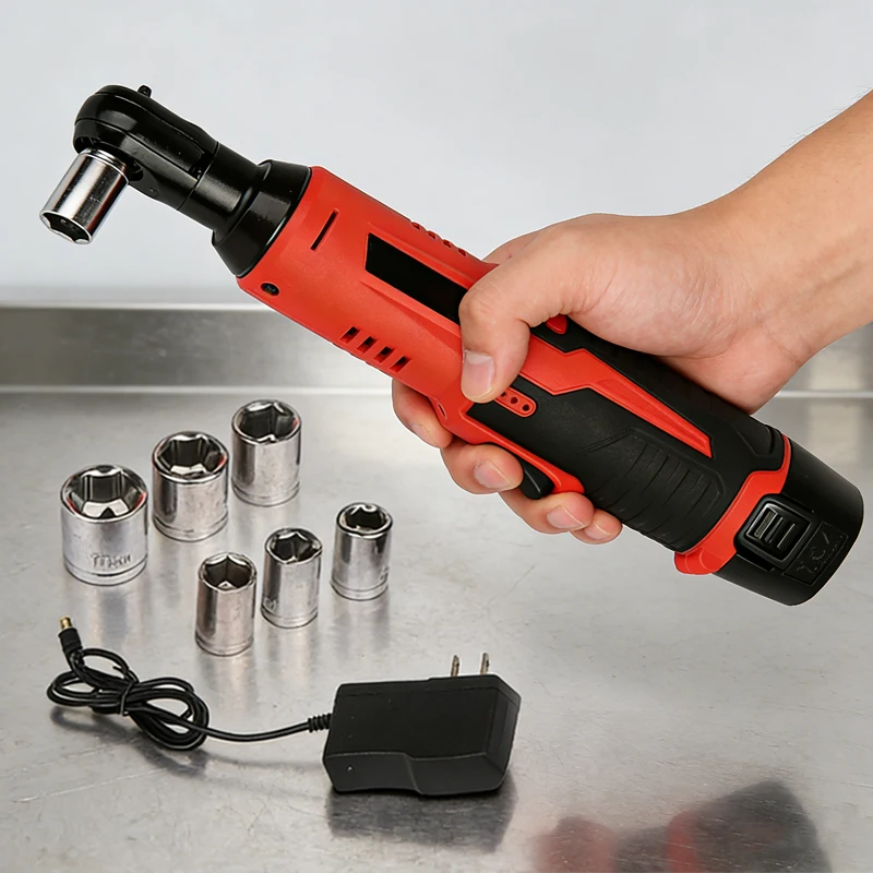 

12V Cordless Electric Wrench 3/8" Right Angle Ratchet Wrench Electric Removal Screwdriver Impact Drill Car Repair Tool