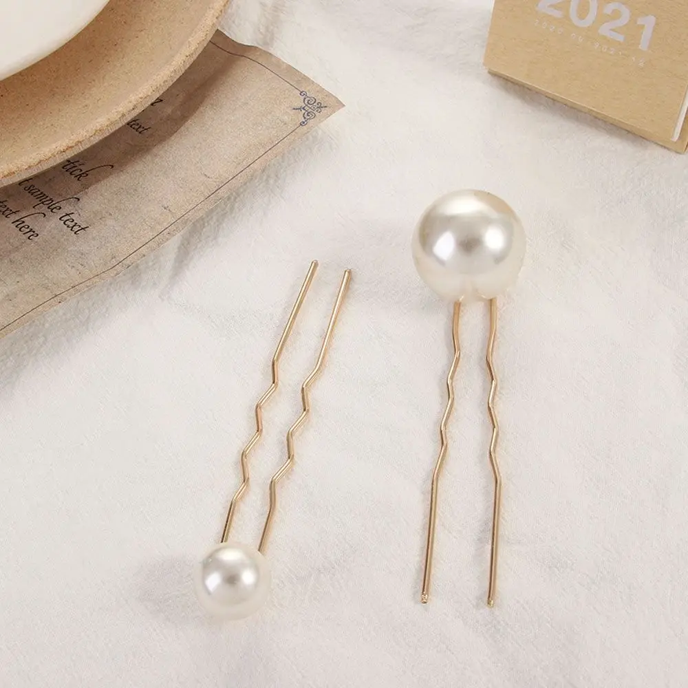 Simple Women Wedding Metal Headdress Hair Style Tools U-shaped Hairpin Hair Accessories Pearl Hair Stick