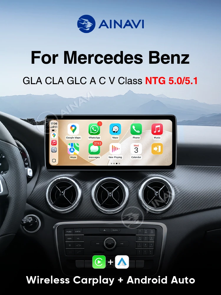 AINAVI 12,3/10,25 Zoll für Mercedes Benz GLA CLA GLC ACV Klasse 2015-2019 NTG5.0 5.1 Kabelloses CarPlay Android Auto Multimedia-Bildschirm Linux Auto-Stereoanlage Multimedia-Player