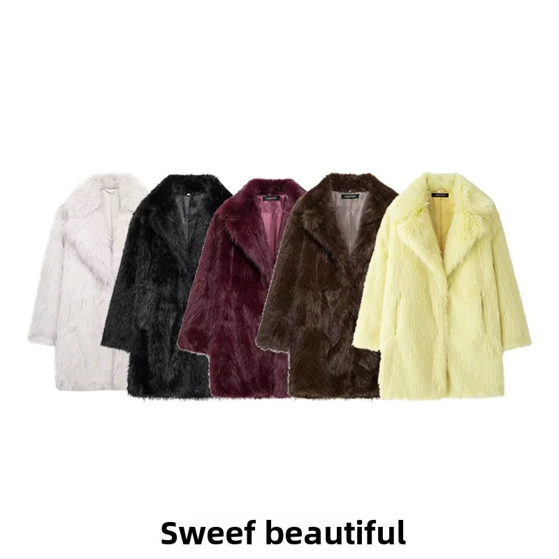 

Faionable длинное пальто с воротником све с эффектом искусственного меха, новая осенне-зимняя женская верхняя одежда Ele Classy Sle средней длины