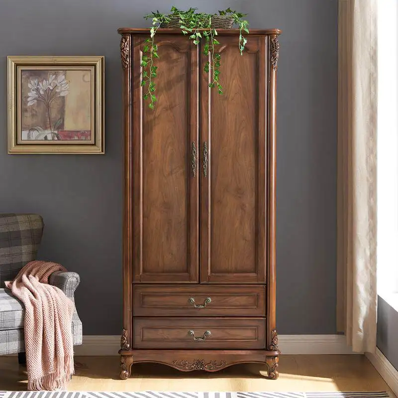 Solid Wood Wardrobe Household Bedroom Locker Finished Hanging Wardrobe Retro Small Apartment Single Door Storage Cabi