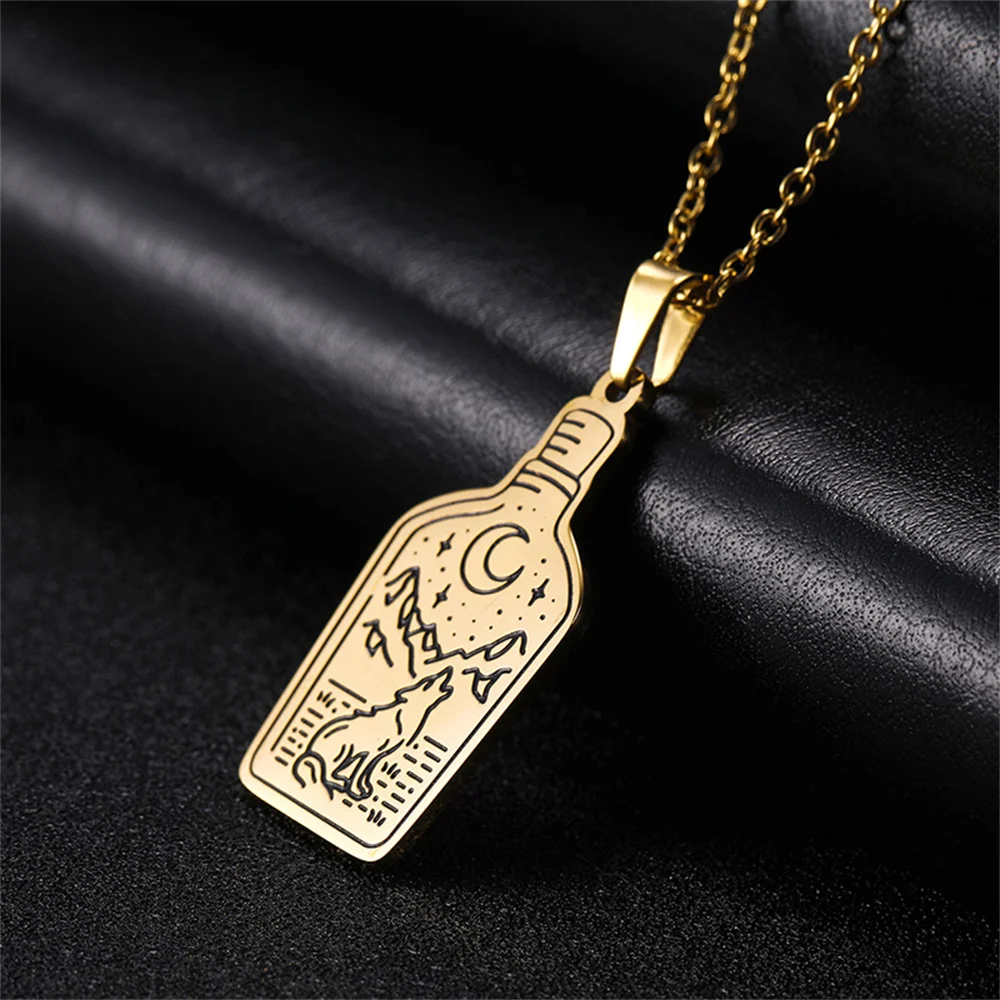 EUEAVAN Stainless Steel Geometric Pendant Neckalce Animal Cup Scenery Bull Whale Mermaid Landscape Necklaces Charm Jewelry Gift