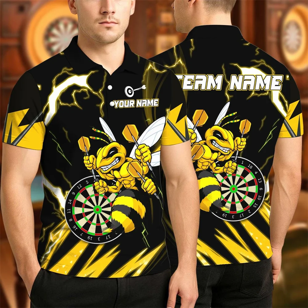 3D Bee Dartboard Print Men Polo Shirt Custom Short Sleeve Personalized Team Name Summer Breathable Darts Sports Uniform Tops New