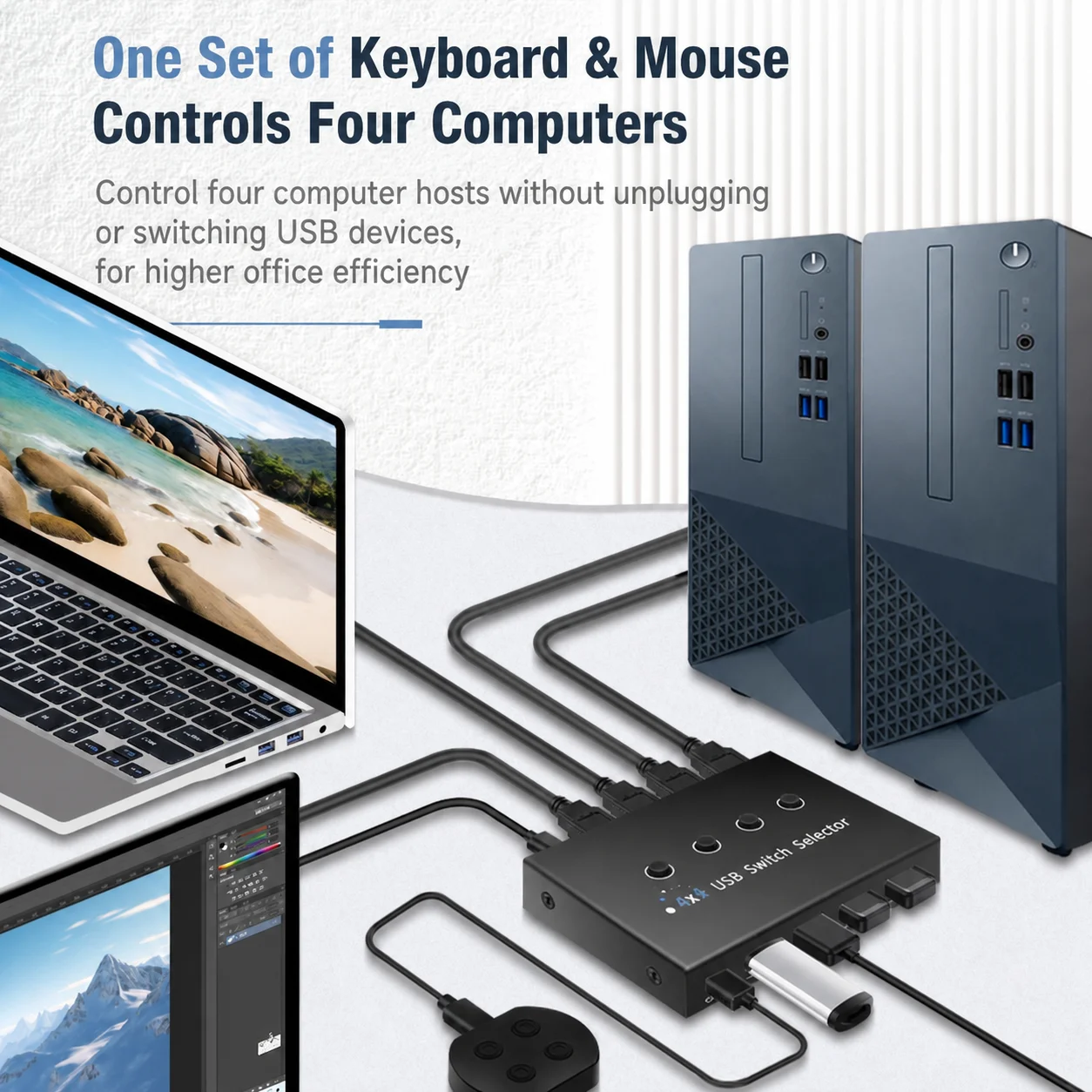 USB 3.0/2.0 Sharing Box 4 Ports Host Switch Hub For PC Laptop Share Keyboard Mouse Printer Multi Device Accessory