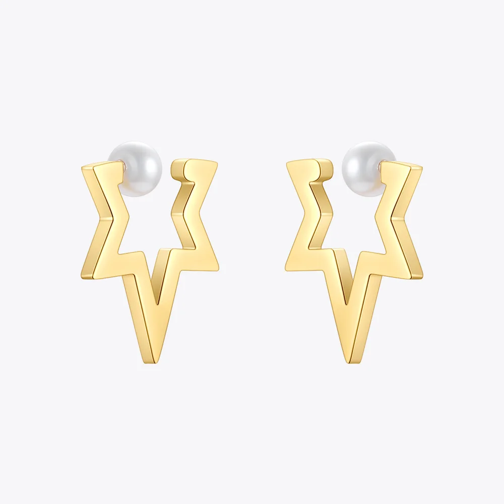 ENFASHION Pearl Star Ear Cuff Gold Color Earrings For Women Stainless Steel Fake Piercing Earings 2021 Fashion Jewelry E211329