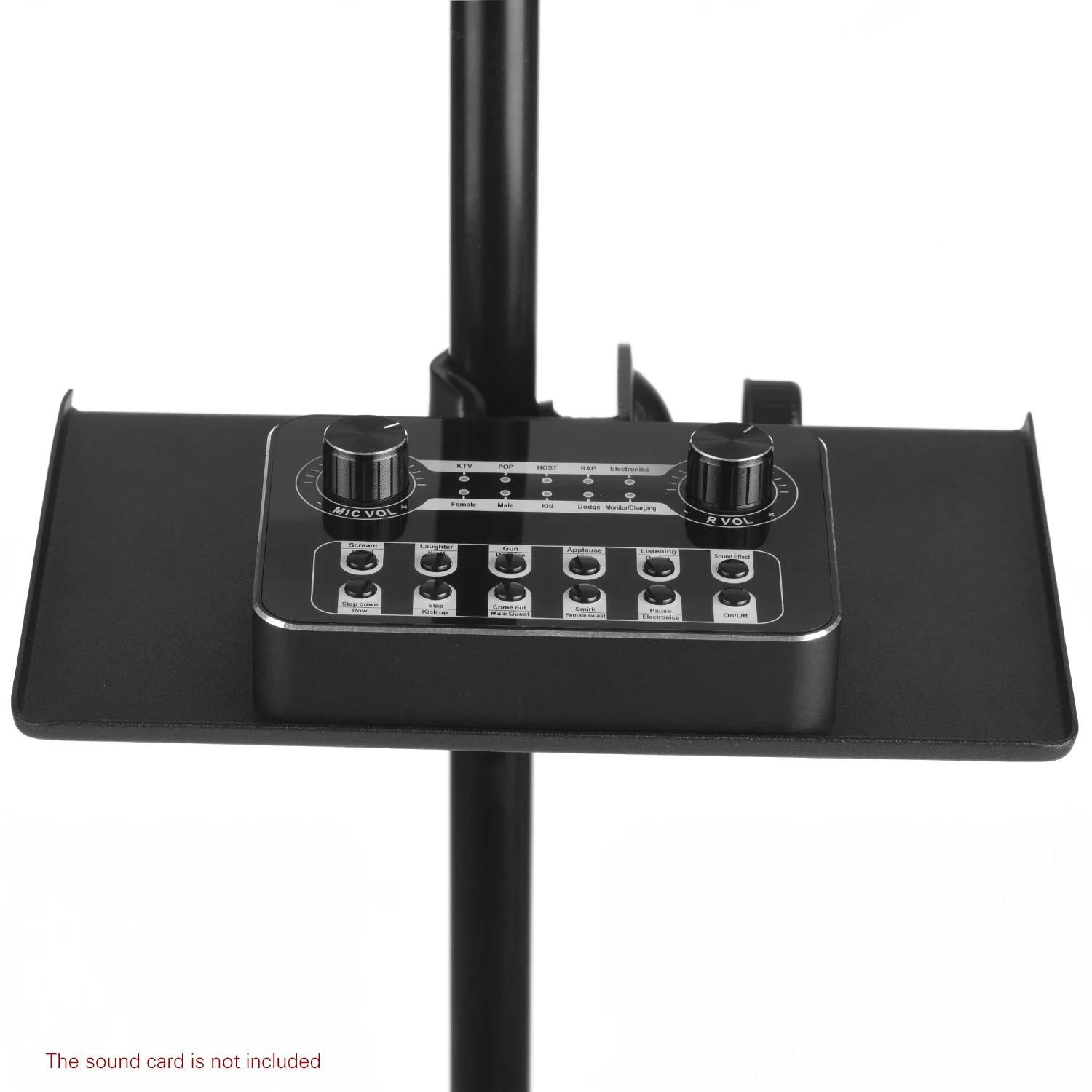 Soporte universal de micrófono con abrazadera y bandeja – Metal